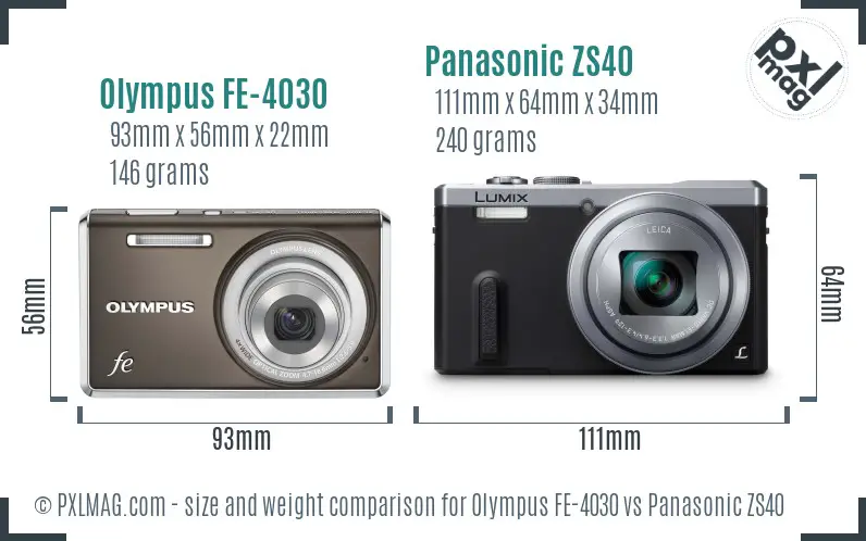 Olympus FE-4030 vs Panasonic ZS40 size comparison