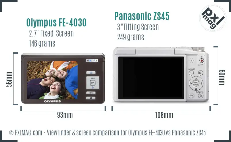 Olympus FE-4030 vs Panasonic ZS45 Screen and Viewfinder comparison