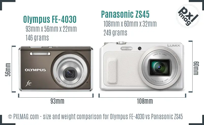 Olympus FE-4030 vs Panasonic ZS45 size comparison