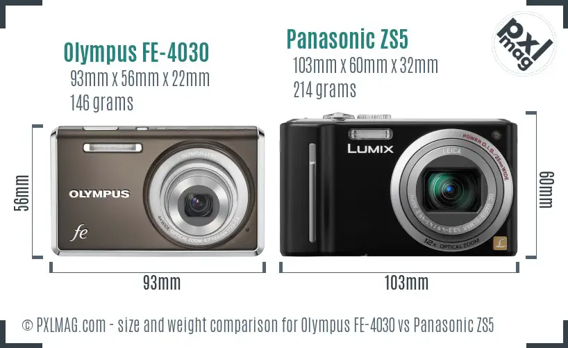 Olympus FE-4030 vs Panasonic ZS5 size comparison