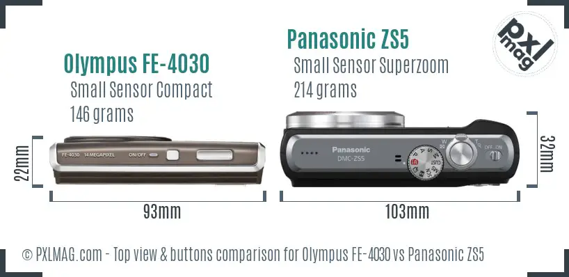 Olympus FE-4030 vs Panasonic ZS5 top view buttons comparison