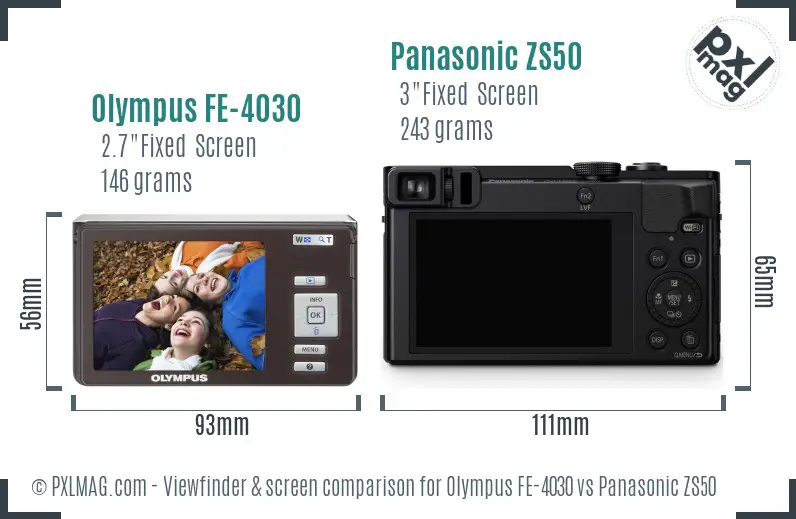Olympus FE-4030 vs Panasonic ZS50 Screen and Viewfinder comparison