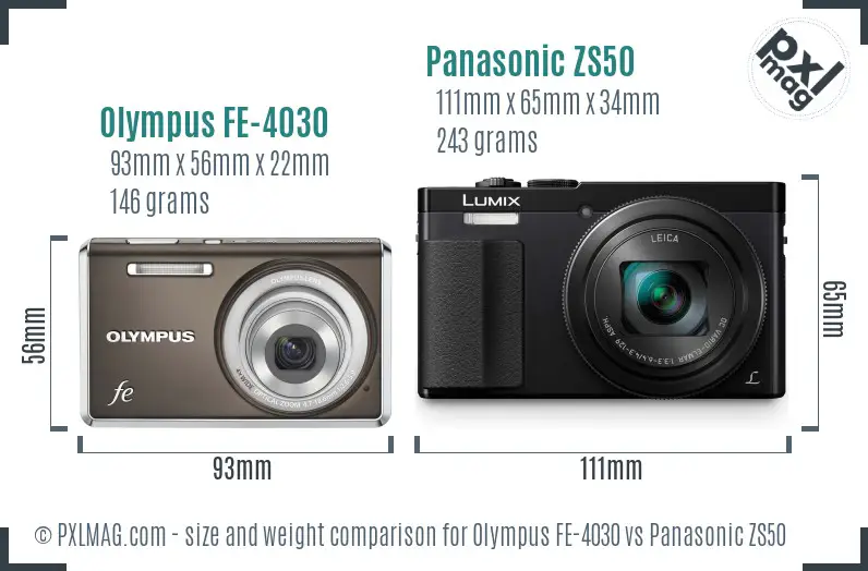 Olympus FE-4030 vs Panasonic ZS50 size comparison