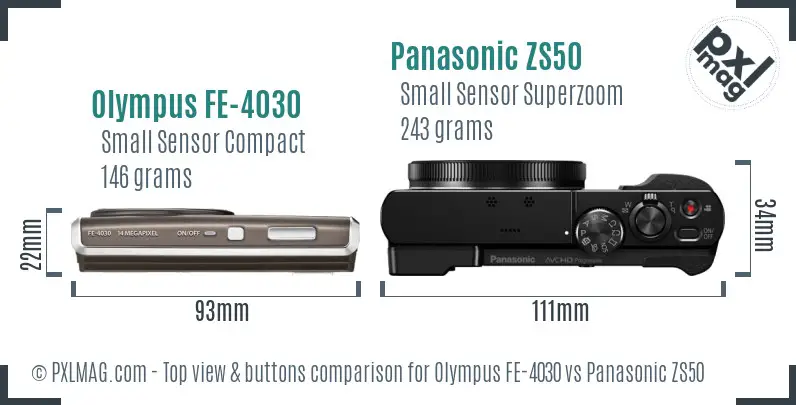 Olympus FE-4030 vs Panasonic ZS50 top view buttons comparison