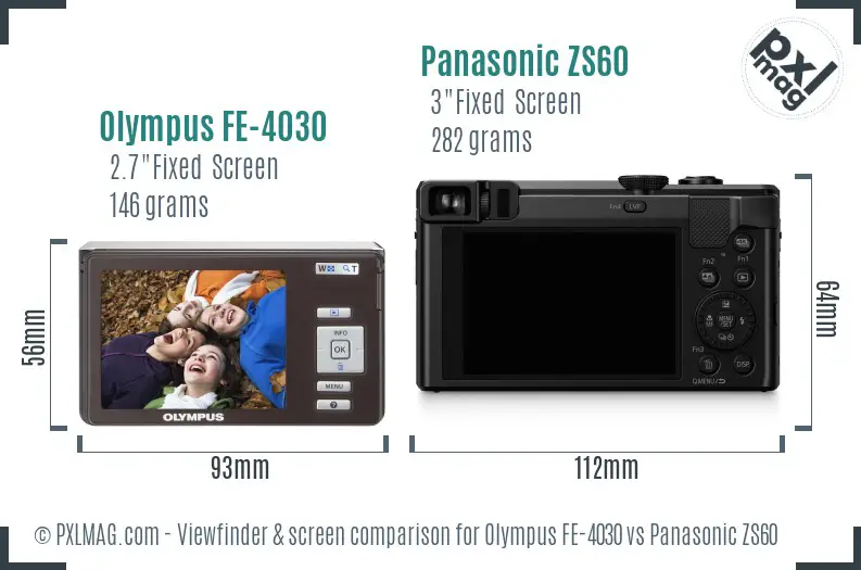 Olympus FE-4030 vs Panasonic ZS60 Screen and Viewfinder comparison