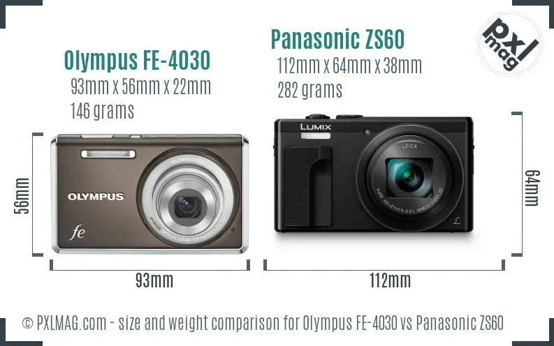 Olympus FE-4030 vs Panasonic ZS60 size comparison