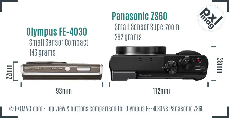 Olympus FE-4030 vs Panasonic ZS60 top view buttons comparison