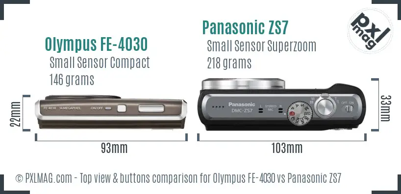 Olympus FE-4030 vs Panasonic ZS7 top view buttons comparison