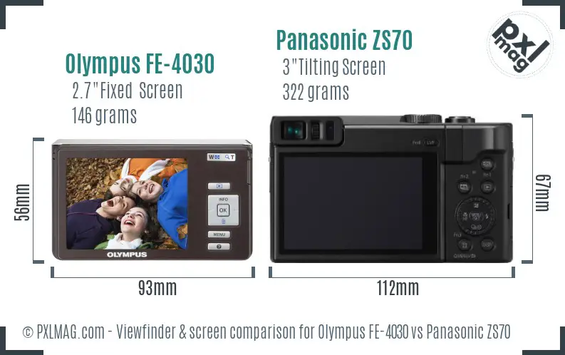 Olympus FE-4030 vs Panasonic ZS70 Screen and Viewfinder comparison