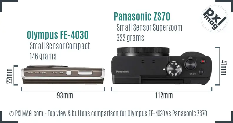 Olympus FE-4030 vs Panasonic ZS70 top view buttons comparison