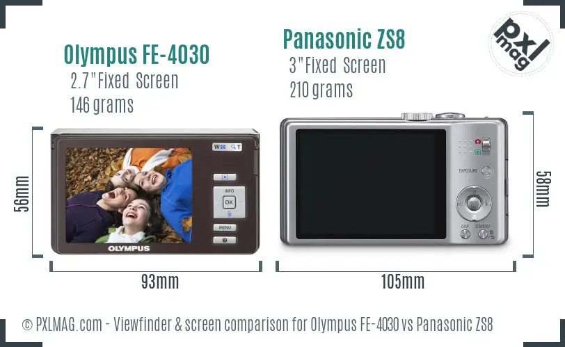Olympus FE-4030 vs Panasonic ZS8 Screen and Viewfinder comparison