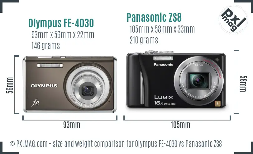 Olympus FE-4030 vs Panasonic ZS8 size comparison