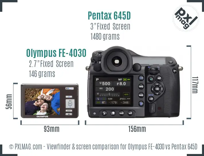 Olympus FE-4030 vs Pentax 645D Screen and Viewfinder comparison