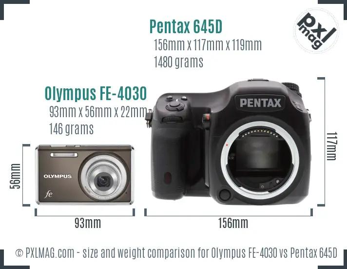 Olympus FE-4030 vs Pentax 645D size comparison