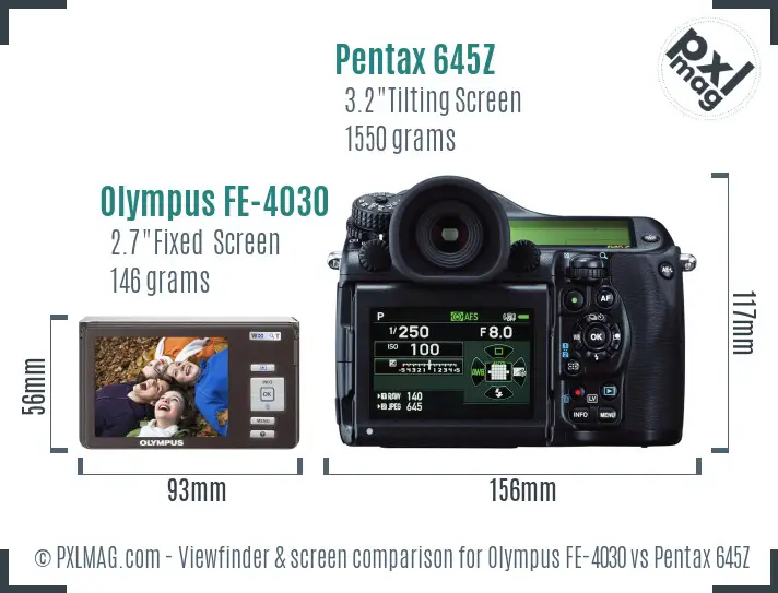 Olympus FE-4030 vs Pentax 645Z Screen and Viewfinder comparison