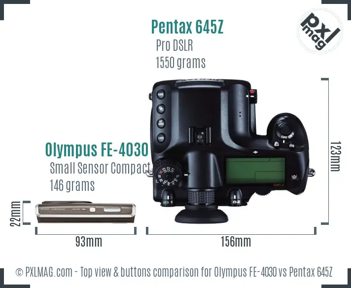 Olympus FE-4030 vs Pentax 645Z top view buttons comparison
