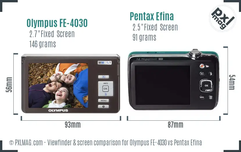 Olympus FE-4030 vs Pentax Efina Screen and Viewfinder comparison