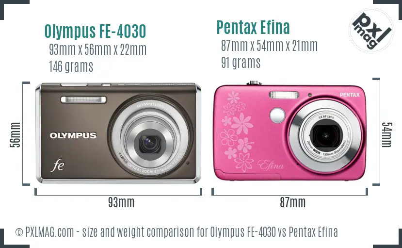 Olympus FE-4030 vs Pentax Efina size comparison