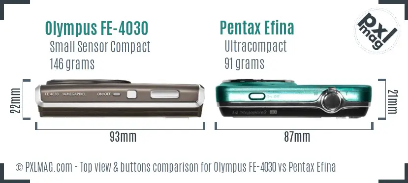Olympus FE-4030 vs Pentax Efina top view buttons comparison