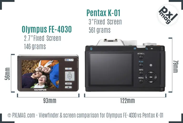 Olympus FE-4030 vs Pentax K-01 Screen and Viewfinder comparison