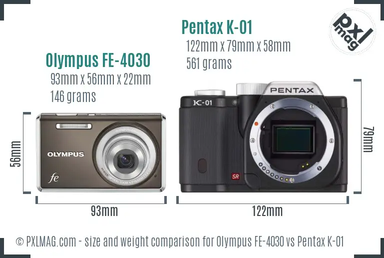 Olympus FE-4030 vs Pentax K-01 size comparison