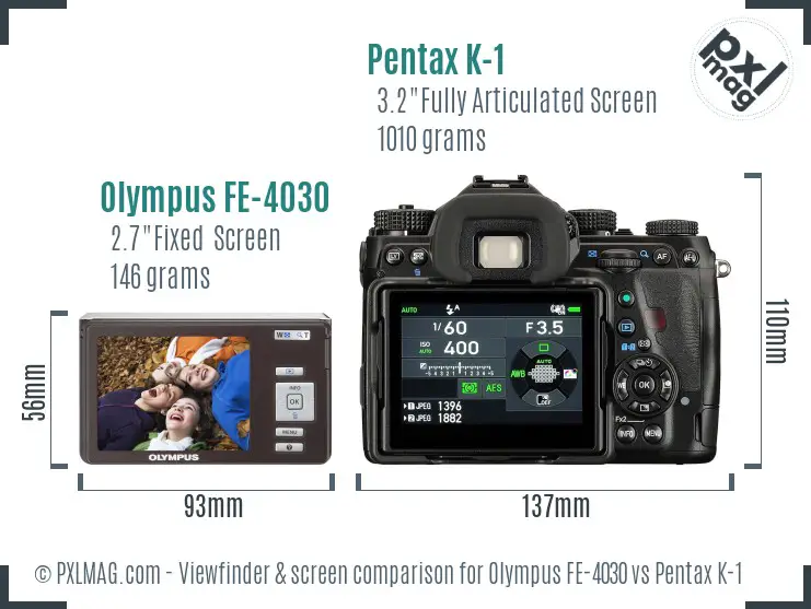 Olympus FE-4030 vs Pentax K-1 Screen and Viewfinder comparison