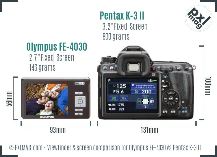 Olympus FE-4030 vs Pentax K-3 II Screen and Viewfinder comparison