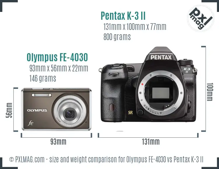 Olympus FE-4030 vs Pentax K-3 II size comparison