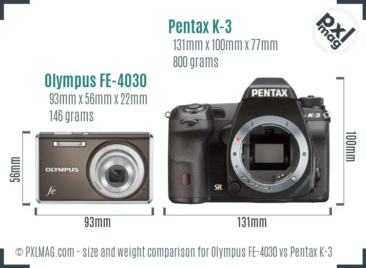 Olympus FE-4030 vs Pentax K-3 size comparison