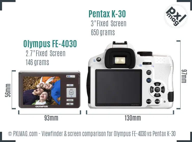 Olympus FE-4030 vs Pentax K-30 Screen and Viewfinder comparison