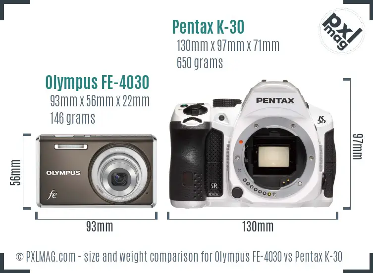 Olympus FE-4030 vs Pentax K-30 size comparison