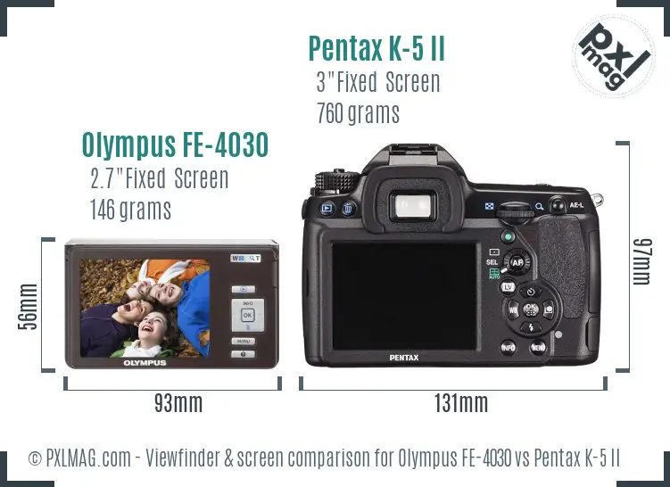 Olympus FE-4030 vs Pentax K-5 II Screen and Viewfinder comparison