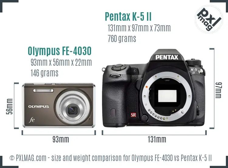 Olympus FE-4030 vs Pentax K-5 II size comparison