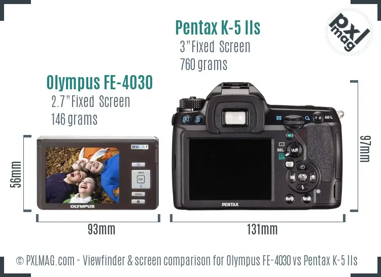 Olympus FE-4030 vs Pentax K-5 IIs Screen and Viewfinder comparison