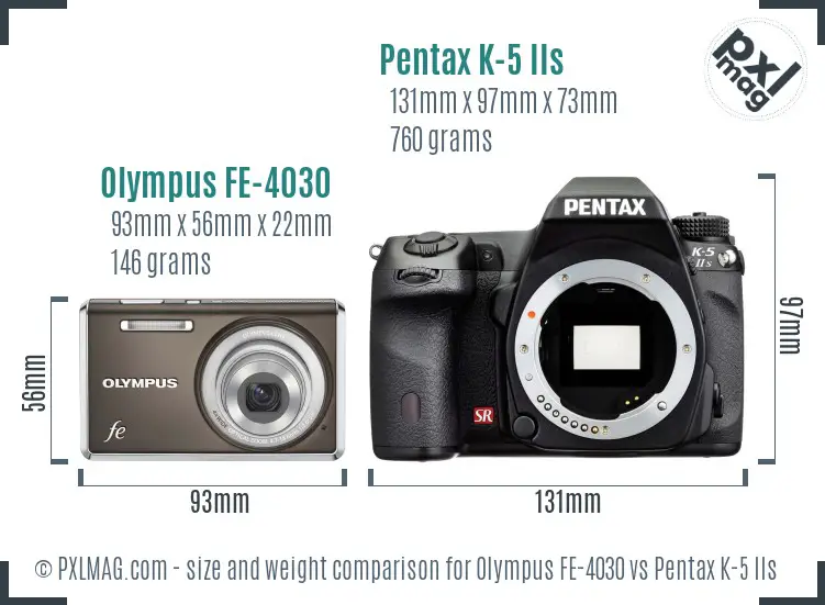 Olympus FE-4030 vs Pentax K-5 IIs size comparison