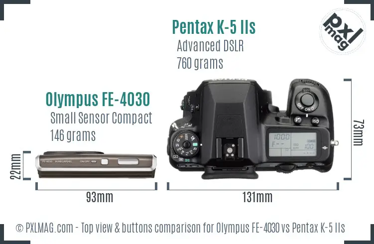 Olympus FE-4030 vs Pentax K-5 IIs top view buttons comparison