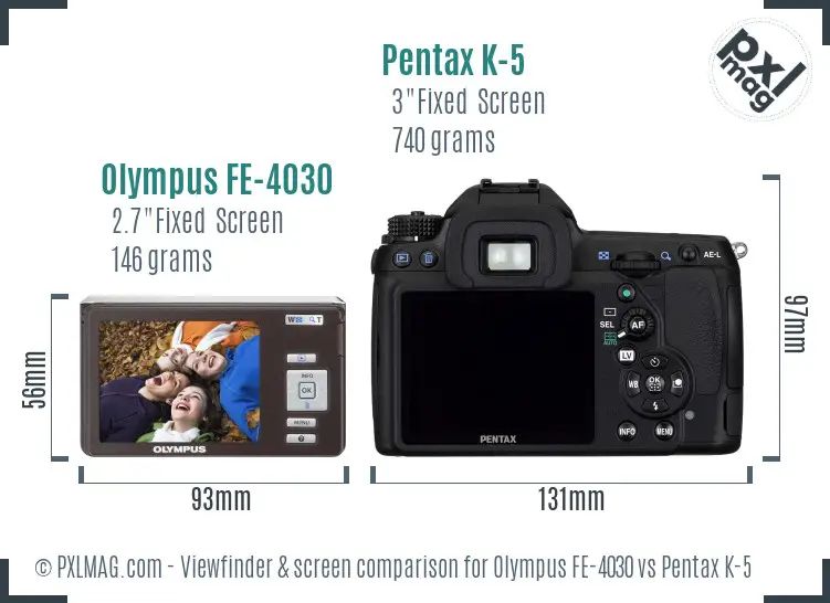 Olympus FE-4030 vs Pentax K-5 Screen and Viewfinder comparison