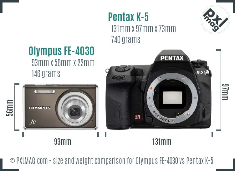 Olympus FE-4030 vs Pentax K-5 size comparison