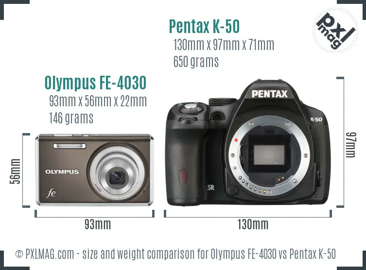 Olympus FE-4030 vs Pentax K-50 size comparison