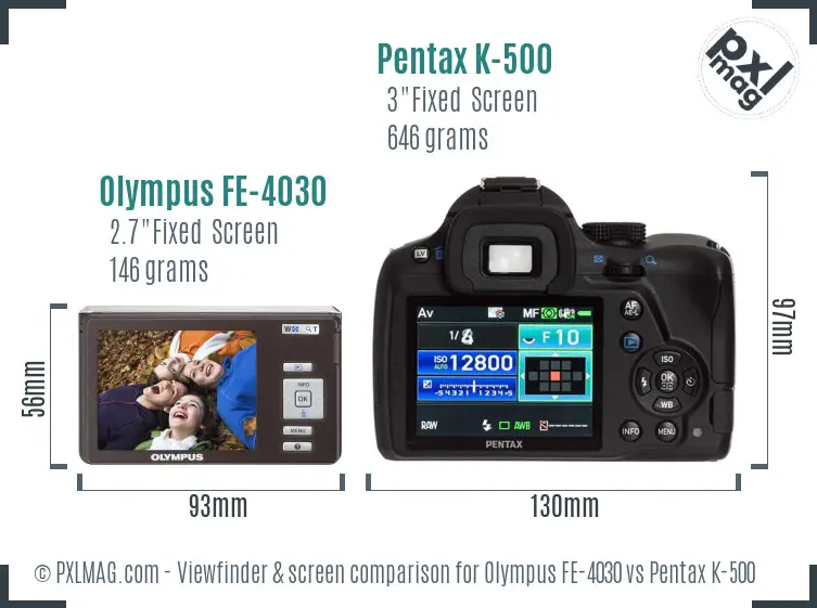Olympus FE-4030 vs Pentax K-500 Screen and Viewfinder comparison