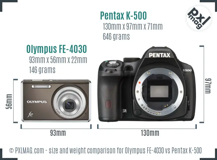 Olympus FE-4030 vs Pentax K-500 size comparison