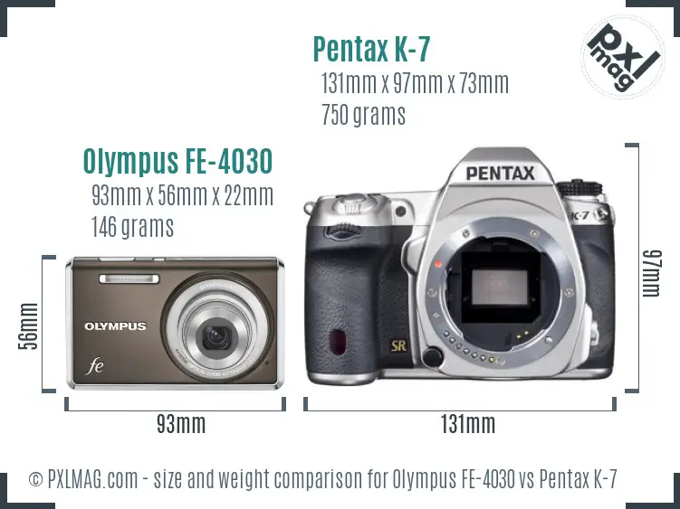 Olympus FE-4030 vs Pentax K-7 size comparison