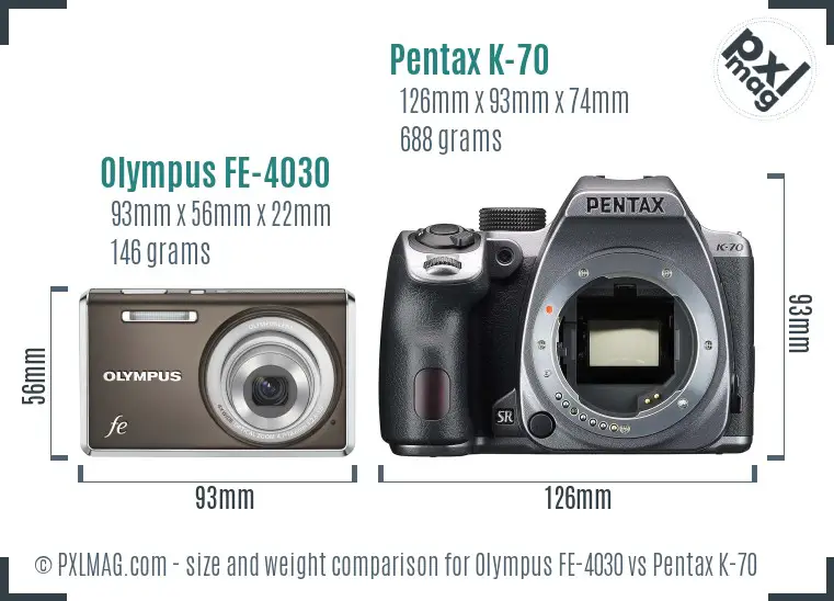 Olympus FE-4030 vs Pentax K-70 size comparison