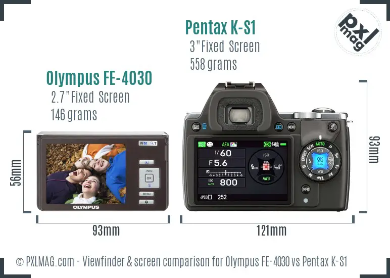 Olympus FE-4030 vs Pentax K-S1 Screen and Viewfinder comparison