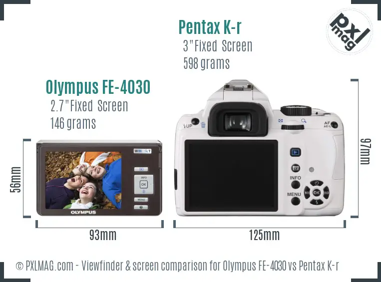 Olympus FE-4030 vs Pentax K-r Screen and Viewfinder comparison