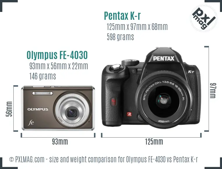 Olympus FE-4030 vs Pentax K-r size comparison