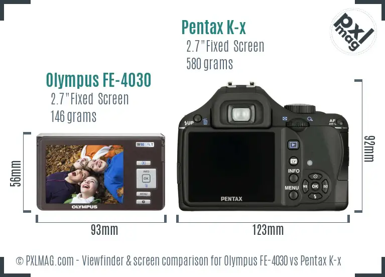 Olympus FE-4030 vs Pentax K-x Screen and Viewfinder comparison