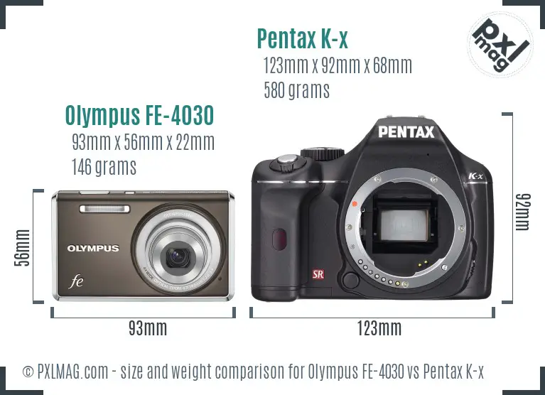 Olympus FE-4030 vs Pentax K-x size comparison