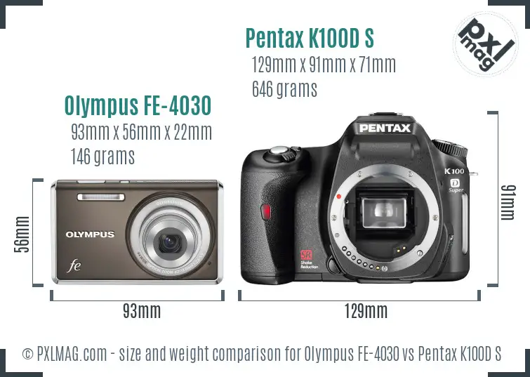 Olympus FE-4030 vs Pentax K100D S size comparison