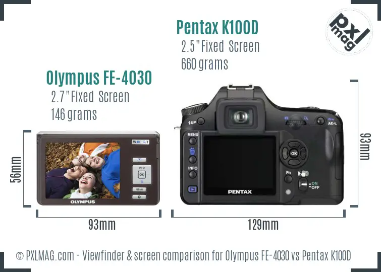 Olympus FE-4030 vs Pentax K100D Screen and Viewfinder comparison